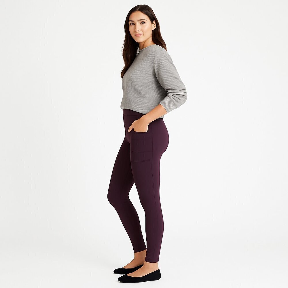 Athleta Utility Pocket Leggings Nylon Lycra Plum Bordeaux Winecore Size S